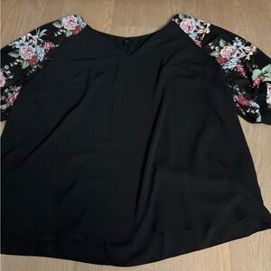 SHEIN Black Blouse with Floral Sleeves